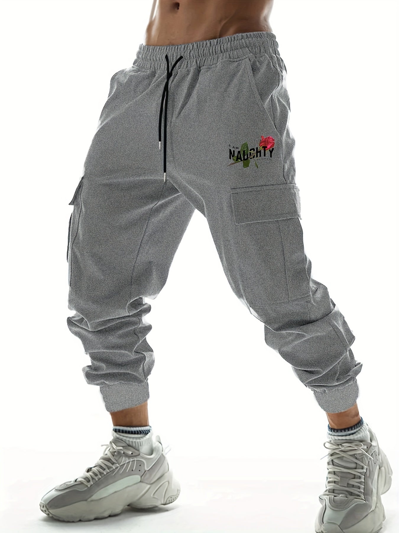 Rose Pattern Cargo Pants Men's Joggers for Spring Summer