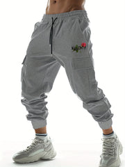 Rose Pattern Cargo Pants Men's Joggers for Spring Summer