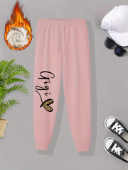  Leopard Print Fleece Joggers Elastic High Rise Pants