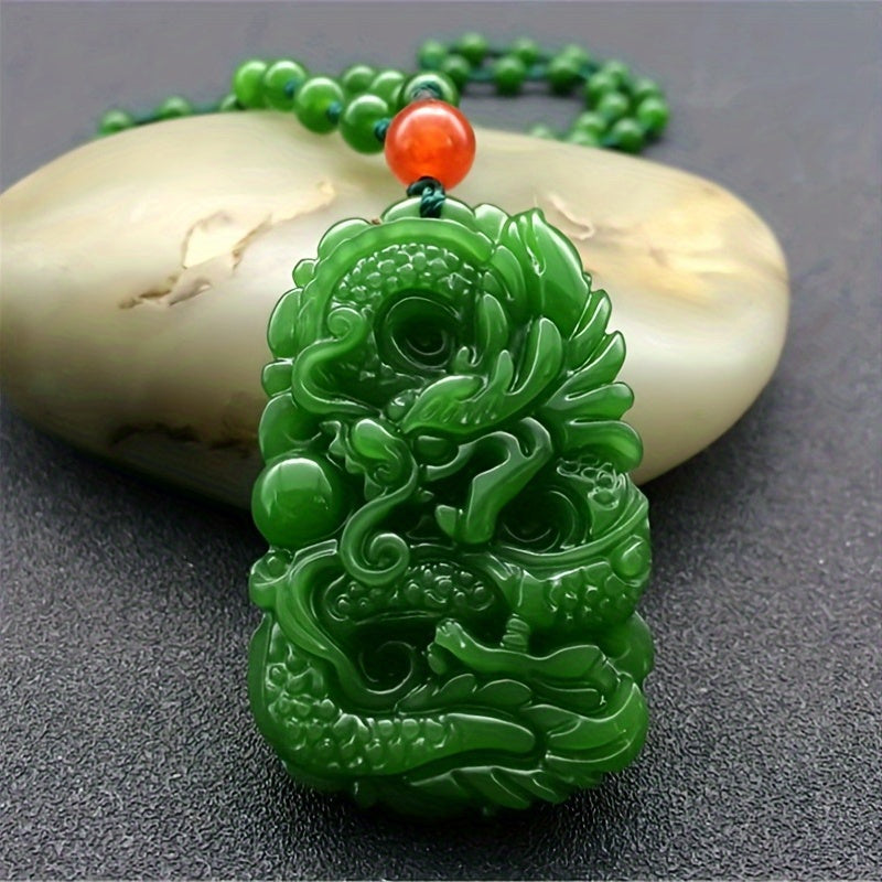 Green Jade Pendant Hand Carved Necklace Men's Charm Jewelry