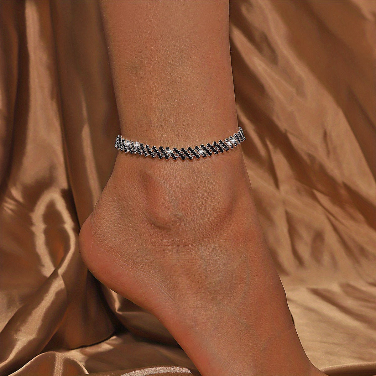 Rhinestone Beaded Tennis Chain Anklet Elastic Beach Ankle Bracelet