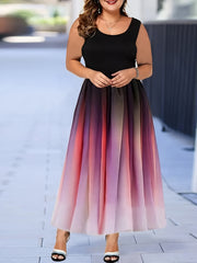  Colorblock Ombre Print Round Neck Tank Dress