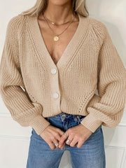  Solid V Neck Button Cardigan