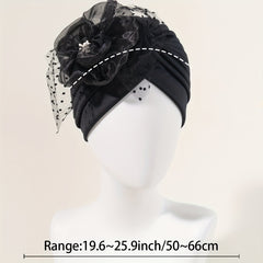 Feather Mesh Flower Turban Cap Solid Head Wrap Elastic Bonnet Chemo Hats