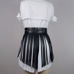 PU Leather Tassel Skirt Waistband Punk Adjustable Waist Belt
