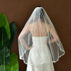 Romantic Bridal Veil with Lace Trim & Tulle Overlay