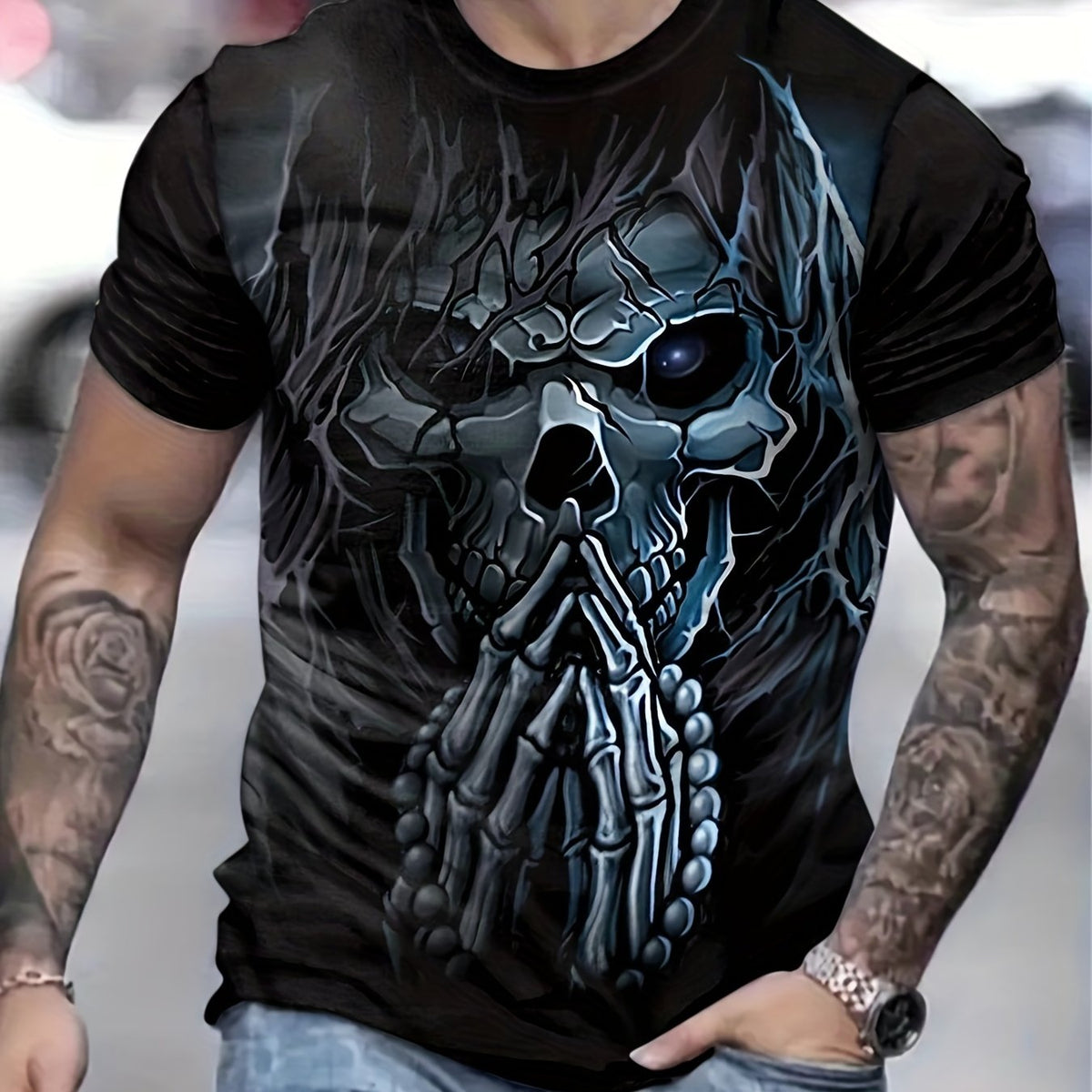 Men's Cartoon Skeleton Graphic T-shirt 3D Print Tee for Summer Outdoors