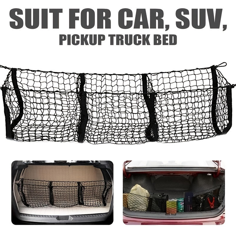 Universal 3 Pocket Net Bag Car Trunk Storage Organizer