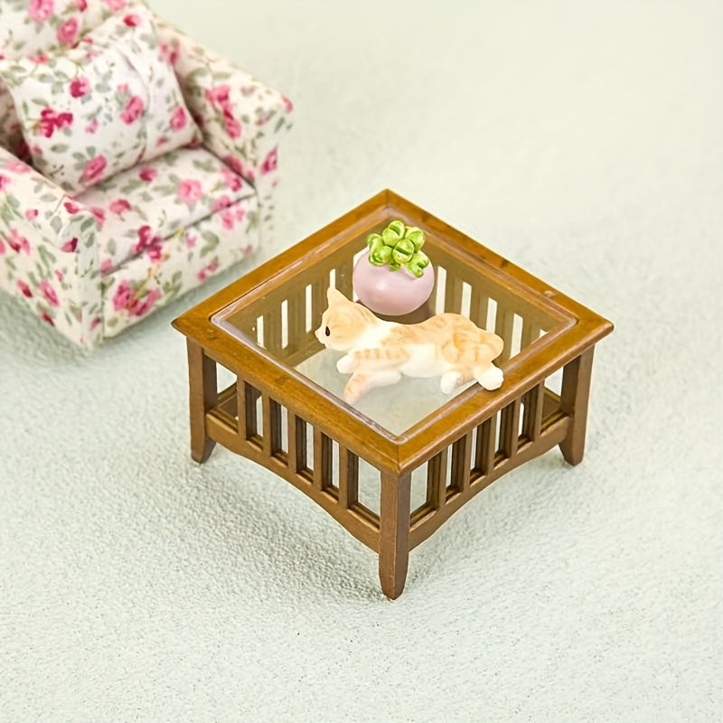 Dollhouse Coffee Table, Yellow Wood & Accessory, 1:12 Scale