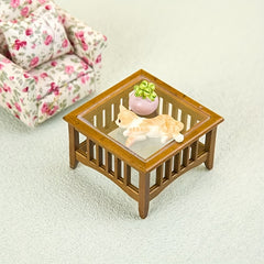 Dollhouse Coffee Table, Yellow Wood & Accessory, 1:12 Scale