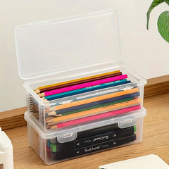 Large Capacity Transparent Plastic Storage Box for Art Supplies