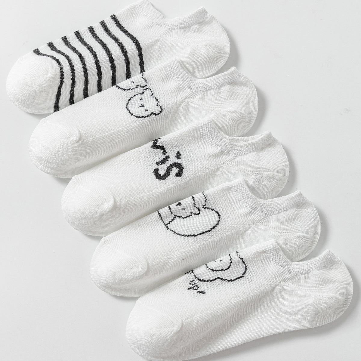 5 Pairs Bear Print Socks Comfy Low Cut Ankle Women's Stockings