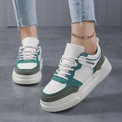 Women's Block Faux Leather Chunky Sneakers for Outdoor Sports