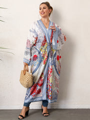  Boho Kimono Women's Plus Painting Print Long Sleeve Open Front