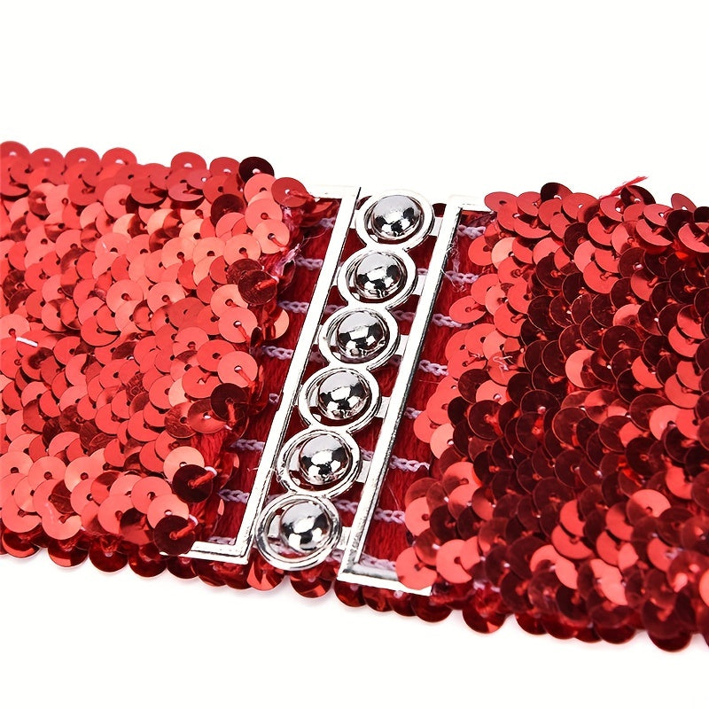Sequins Buckles Belt Red Y2K Punk Elastic Waistband