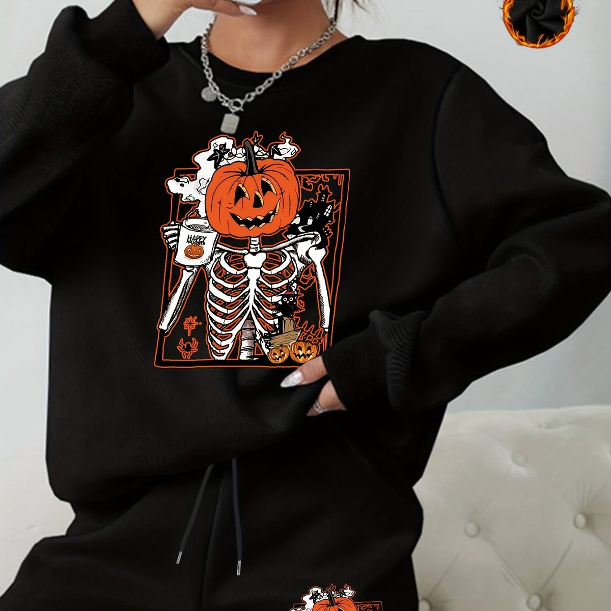  Halloween Graphic Print Sweatshirt & Shorts Set