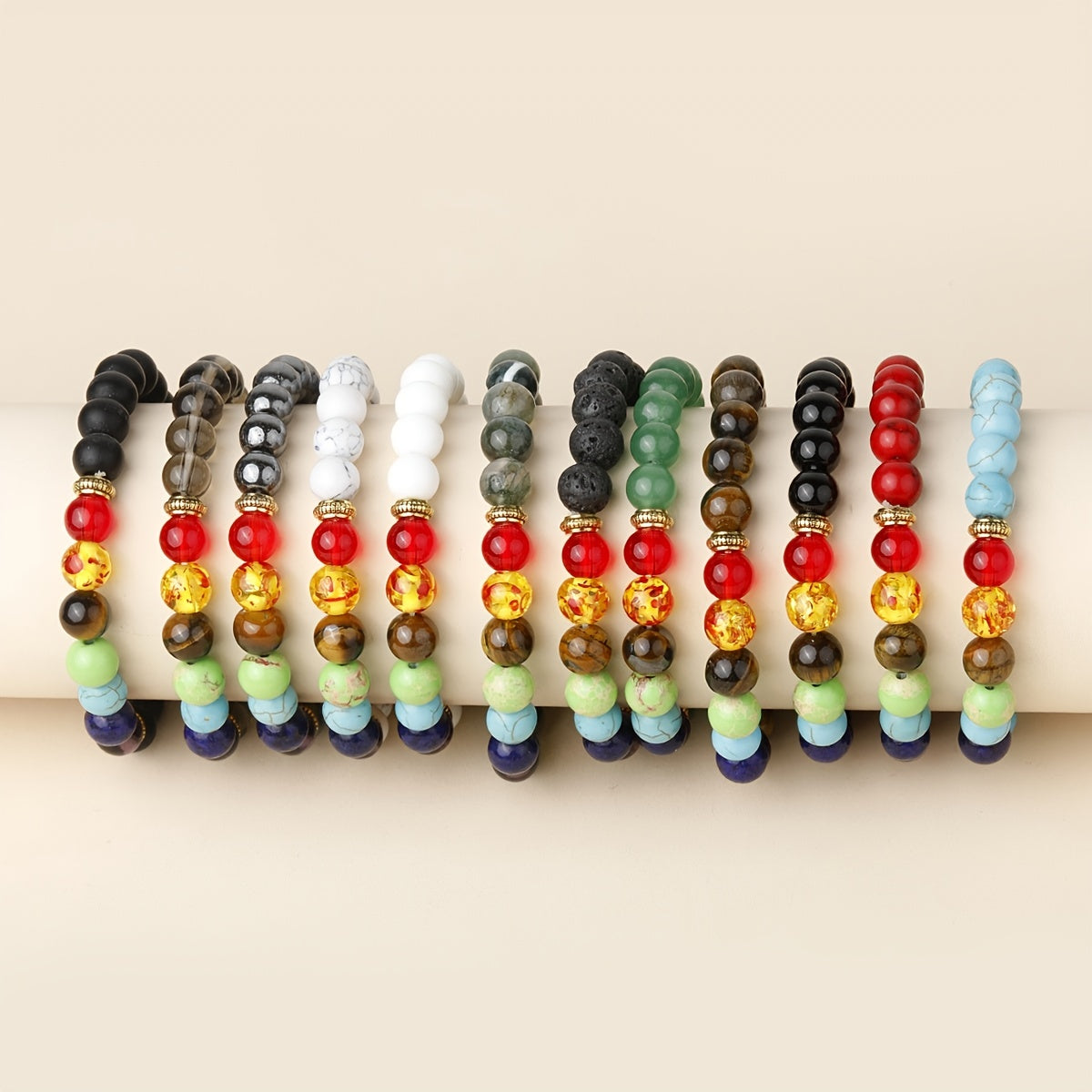 7 Chakra Stone Bead Bracelet Tiger Eye Yoga Balance Men Buddha Jewelry