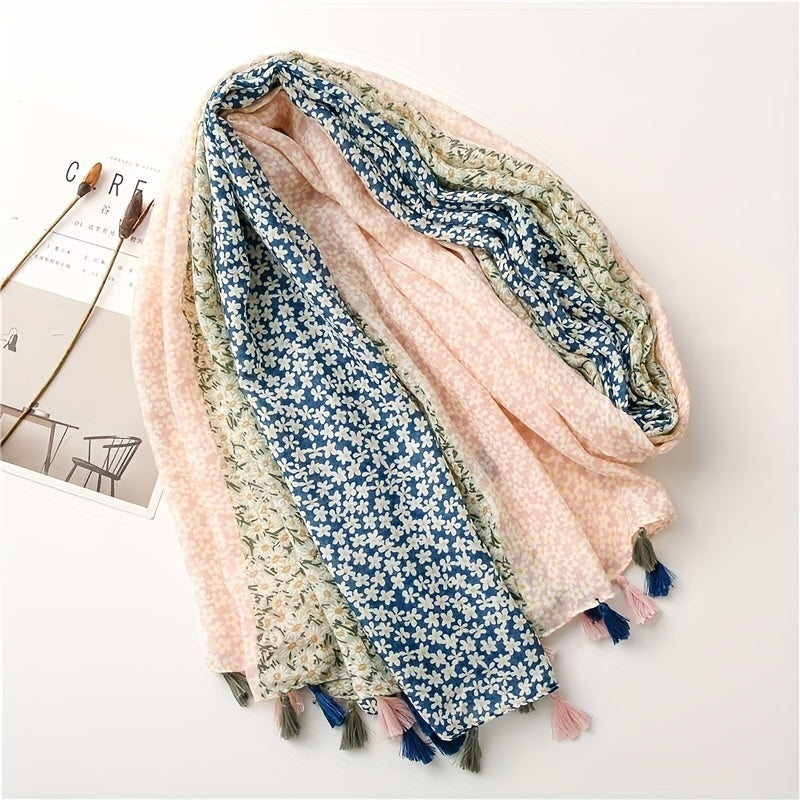 Daisy Printed Scarf Soft Floral Sunscreen Shawl Wrap Tassel Shawl Scarf
