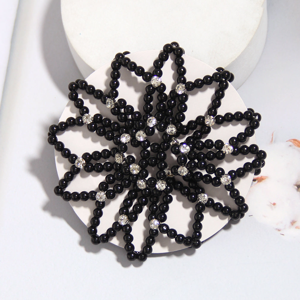 Faux Pearl Hair Snood Elastic Hair Net Crochet Hairnet Ballet Bun Cover