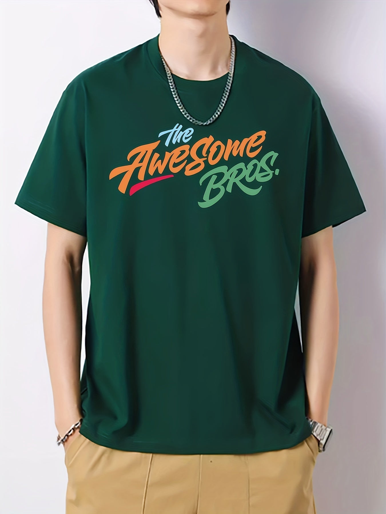 Cotton Letter Print Men's Graphic Crew Neck Active T shirt