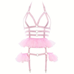 Women's Hollow Out Lace Mesh Halter Body Harness Belt