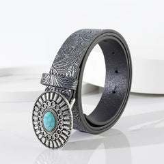 Embossed Pu Leather Belt Vintage Big Buckle Belt Western Cowgirl Cowboy Belt