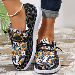 Sunflower & Leopard Print Women's Sneakers Lightweight Walking Shoes