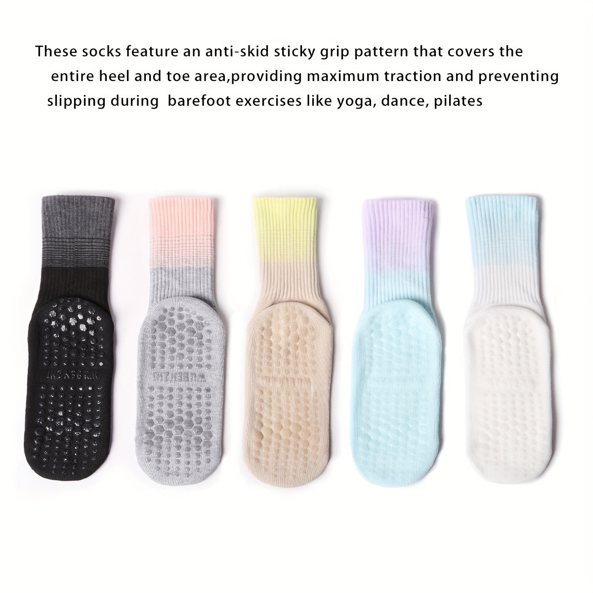 6 Pairs Women's Non Slip Yoga Pilates Socks Breathable Medium Tube