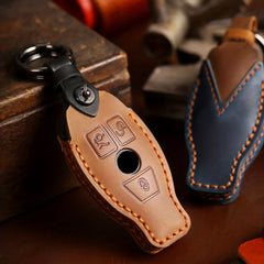 Benz First Layer Leather Keychain Vintage Car Key Protective Case