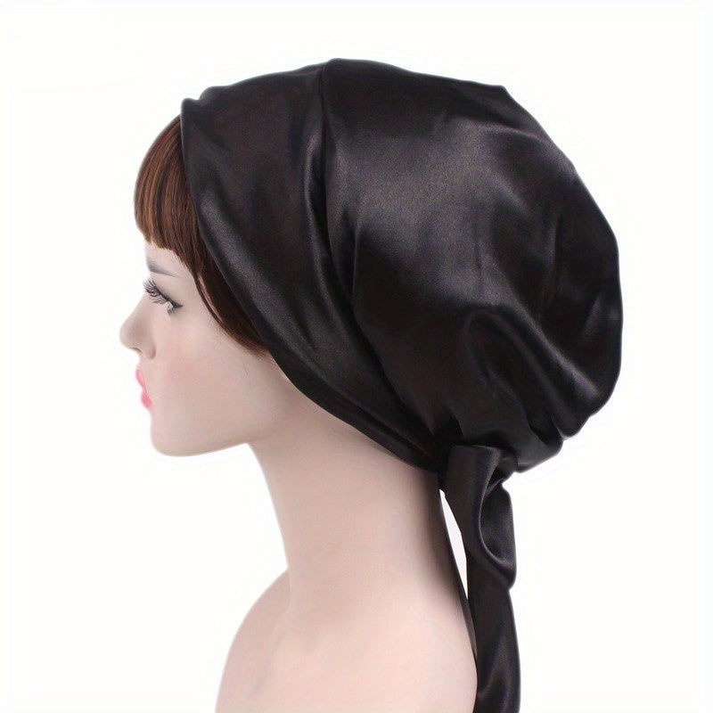 Flower Print Silk Bonnet Lace Up Head Scarf Night Cap Chemo Hat