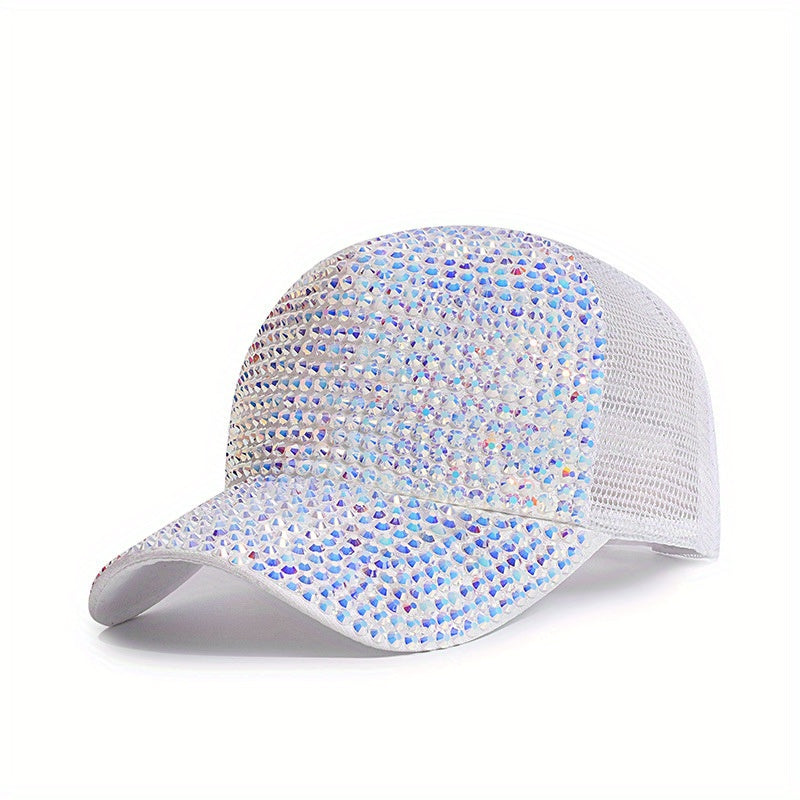 Rhinestone Sparkly Trucker Hat Breathable Baseball Cap For Women