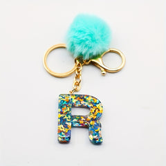 Initial Letter Keychain Resin English Letter Key Chain Pendant Plush Ball