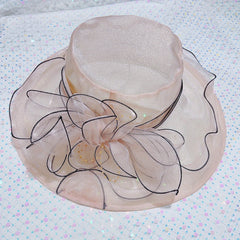 Women's Wide Brim Fedora Cap Mesh Sun Hat Leaf Flower Bridal Wedding Hat