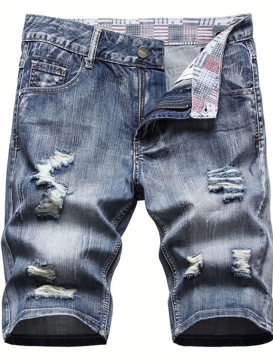Men's Ripped Denim Shorts Street Style Casual Distressed Summer Shorts