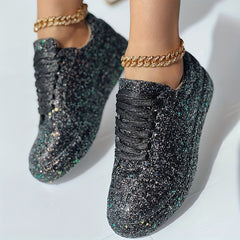 Women's Glitter Skateboard Sneakers Lace Up Comfort Non-slip Sneakers