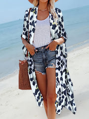  Boho Cardigan Cow Print Half Sleeve Open Front Maxi Cover Up