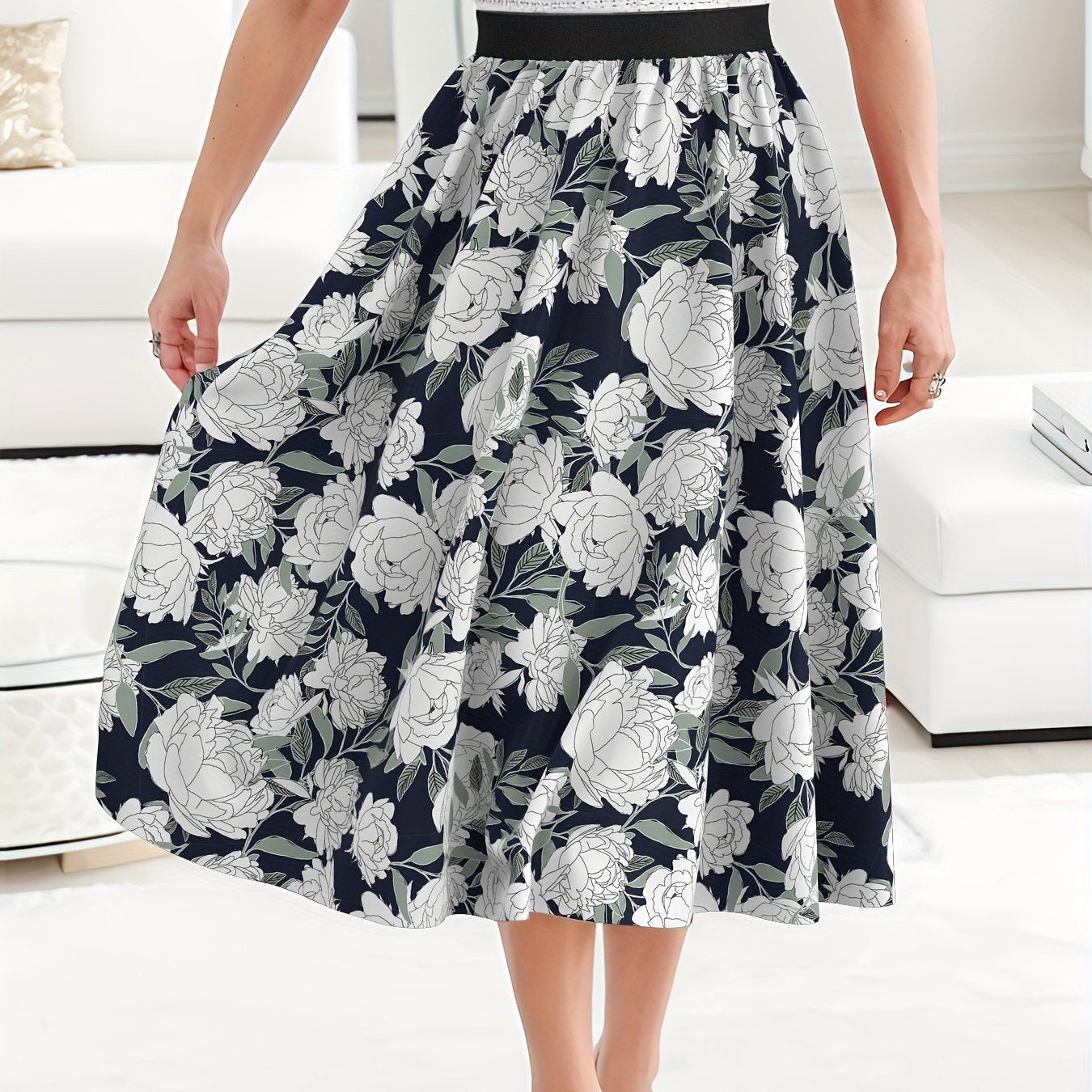 Casual Skirt Women's Floral Print High Rise Maxi Skirt