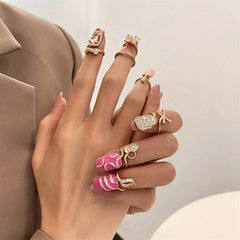 Alloy Geometric Nail Caps Set Of 4 Rings Hand Decoration Rhinestones