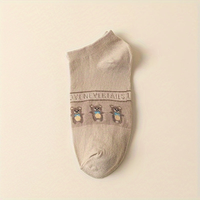 5 Pairs Cartoon Bear Print Socks Low Cut Women's Stockings