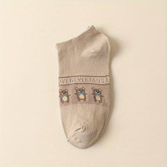 5 Pairs Cartoon Bear Print Socks Low Cut Women's Stockings