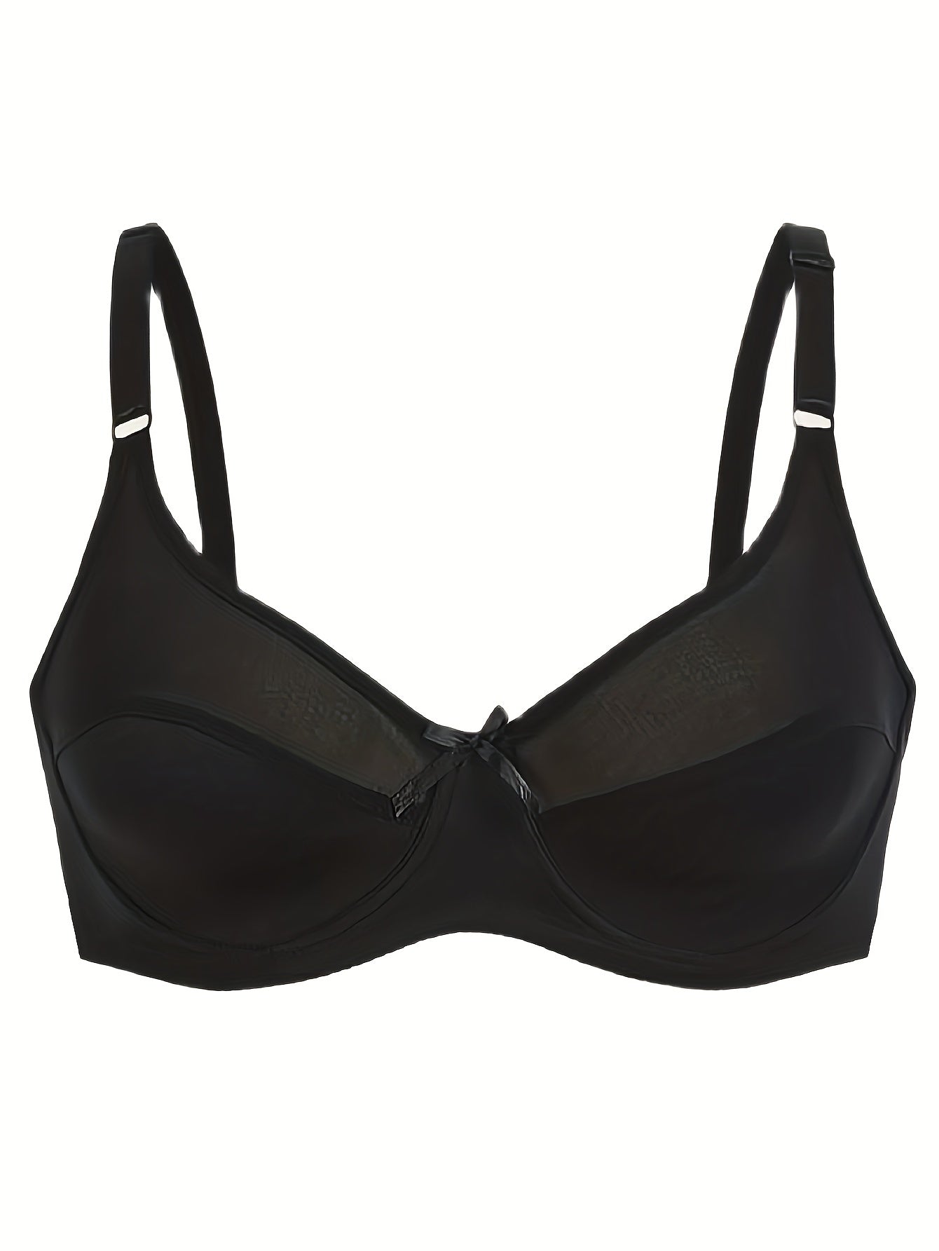  Contrast Mesh Underwire Non Padded Bow Front Bra