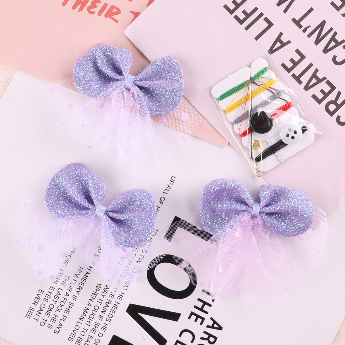 4pcs Mesh Purple Bow Patches Girls Clothing Accessories DIY Hand Sewing