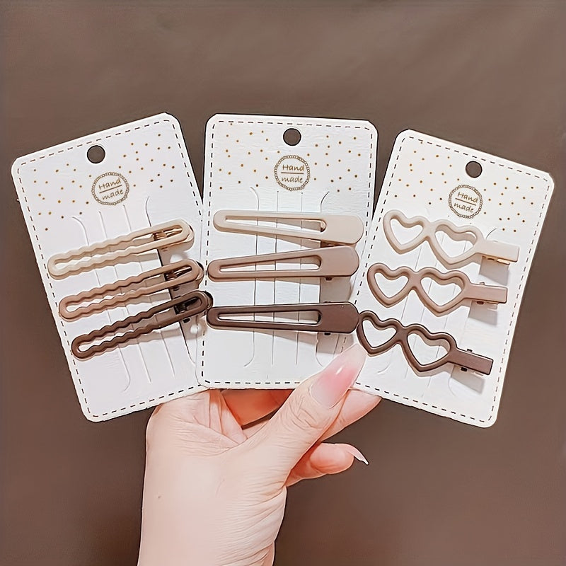9pcs Geometric Brown Hair Clip Barrette Hair Accessories Women