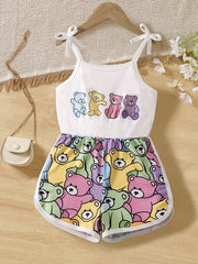 Toddler Girls Bear Graphic Cami Romper Jumpsuit
