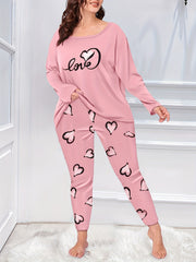  Eyelash & Heart Print Tee & Leggings Pajama Set