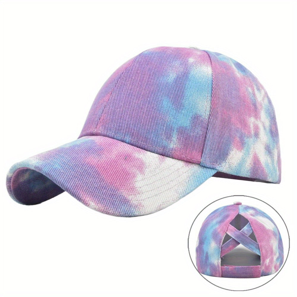 Colorful Tie Dye Ponytail Trucker Hat Breathable Baseball Cap Sunshade Dad Hat