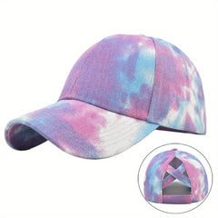 Colorful Tie Dye Ponytail Trucker Hat Breathable Baseball Cap Sunshade Dad Hat