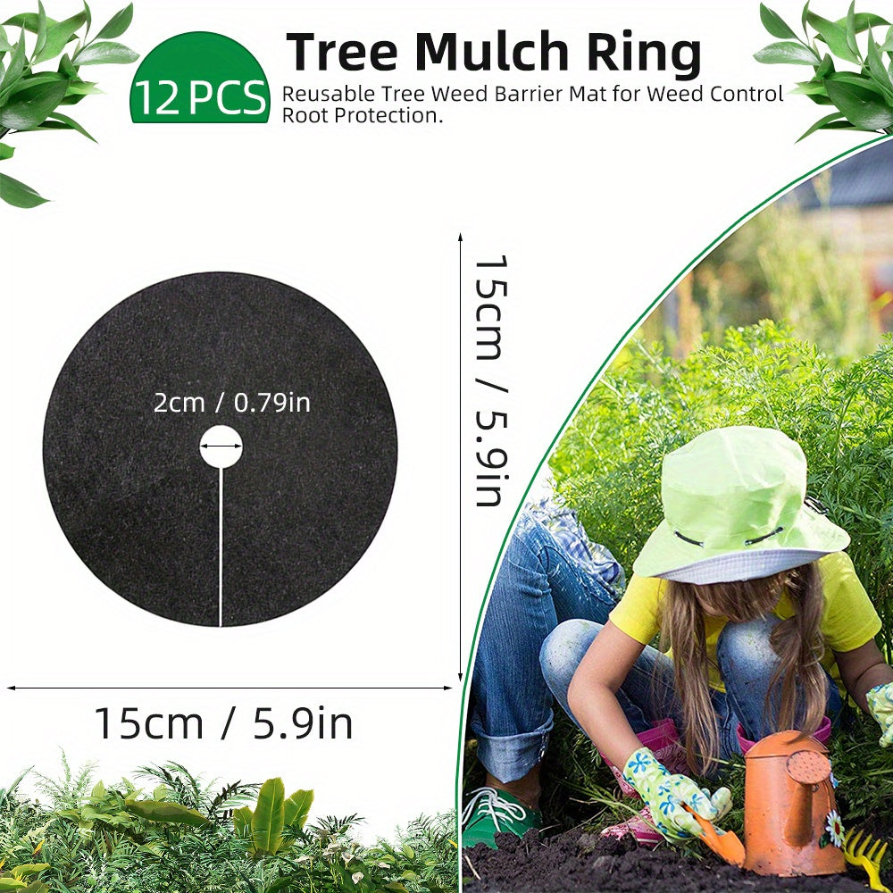 12pcs Reusable Tree Protection Mat Anti Grass Cover for Weed Control