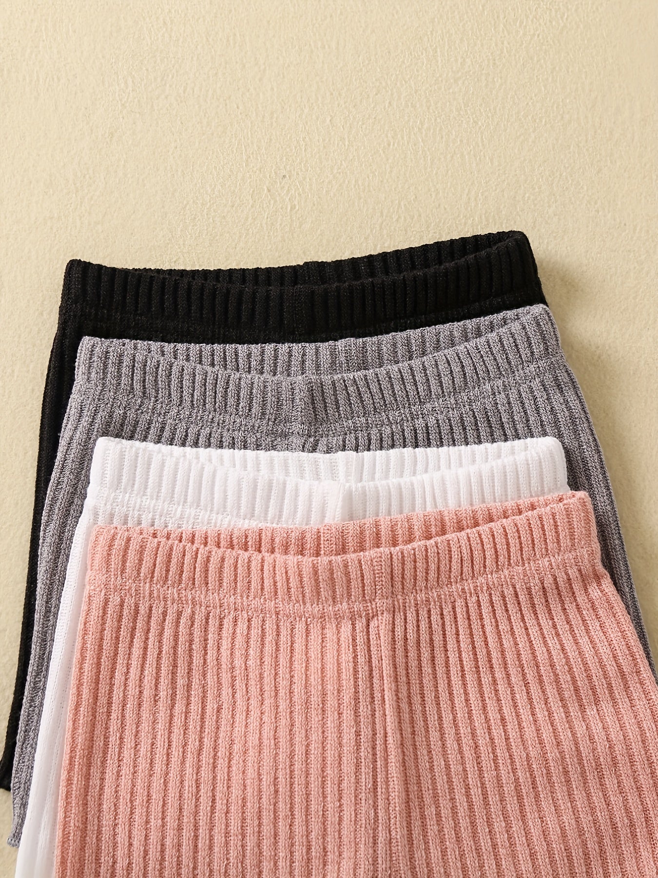 4pcs Girls' Basic Knitted Shorts Set Fringes Casual Stretch Safety Shorts