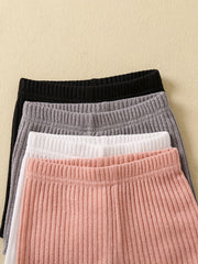 4pcs Girls' Basic Knitted Shorts Set Fringes Casual Stretch Safety Shorts